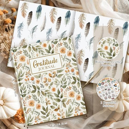 Lanpn Daily Gratitude Journal for Woman Men, The 5 Minute Gratitude Diary with Prompts, Leather Mindfulness Affirmation Planner, Mental Health Guided Notebook Better Every Day Reflection, 156 Page - color: Orange Flower
