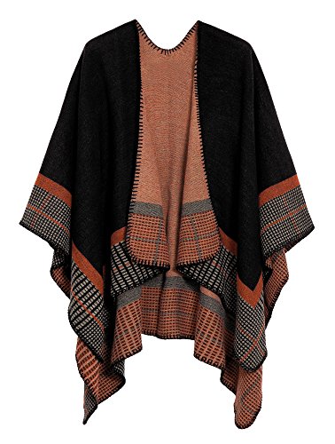 Urban CoCo Women's Color Block Shawl Wrap Open Front Poncho Cape - color: Series 20-black