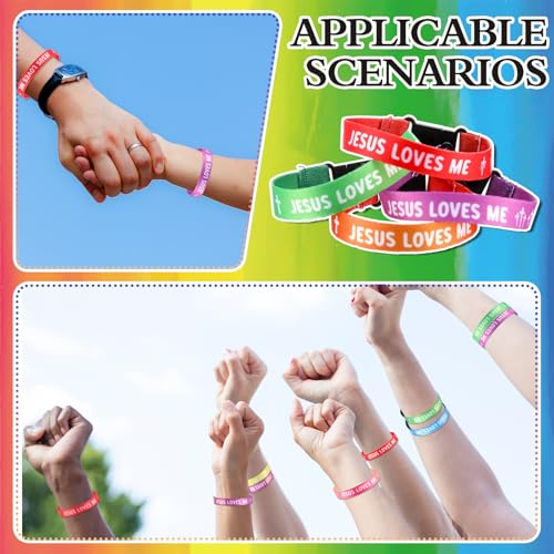 Ecally 100 Pcs Jesus Loves Me Bracelets Bulk Jesus Loves Me Woven Wristbands Christian Gifts Adjustable Wristbands Religious Gifts for VBS Sunday School Church Gift