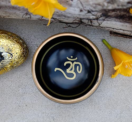 Yoga Meditation Om Peace Singing Bowl/Red Velvet OM Cushion/Wooden Mallet Set - color: Black, size: Small
