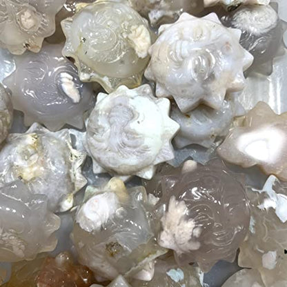 Meditation Home Decor, Natural Cherry Blossom Agate Sunface Handmade Quartz Carved Polished Healing Decoraction Meditation Polished Decor Stones Gifts,Natural Crystal