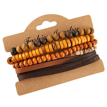 HZMAN Wrap Bracelets Men Women, Hemp Cords Wood Beads Ethnic Tribal Bracelets, Leather Wristbands - style: Coconut shell 5 Mix