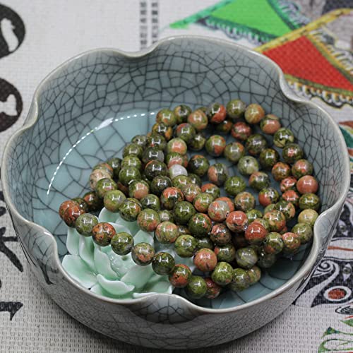 Keleny Gem Semi Precious Gemstones 8mm Natural Quartzite Stone Round Beads Rock Crystal Jasper Stretch Bracelet 7 Inch Unisex - color: Green Unakite