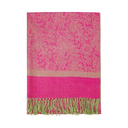 Silky Paisley Pashmina Shawl Scarf-Women's Soft Double-side Jacquard Pashminas Wrap for Evening Dress Travel Shawl - color: A-hot Pink/Green
