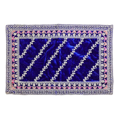 Decorative Mat Aasan Velvet Pooja Cloth Decorative Cloth (Size:-18 Inches x 12 Inches) for Multipurpose Indian Traditional Festival Ganesha Decorations Pooja Item Home Decor(Blue) - color: Blue