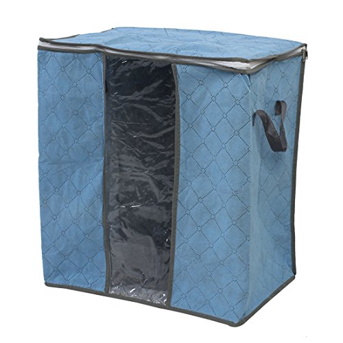 uxcell Non Woven Fabric Family Quilt Clothes Dustproof Zippered Storage Bag Pale Blue