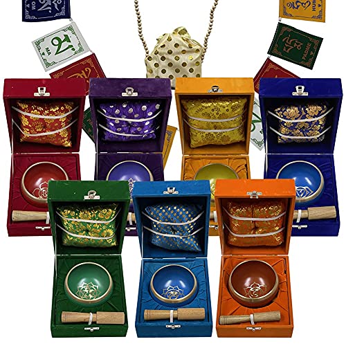 Chakra Singing Bowls Set Cuencos Tibetanos With Cushion Mallet Tulsi Beads Mala Tibetan Prayer Flag For Meditation Mindfulness - Style2 Size Medium - color: Style#2 Medium