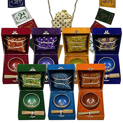 Chakra Singing Bowls Set Cuencos Tibetanos With Cushion Mallet Tulsi Beads Mala Tibetan Prayer Flag For Meditation Mindfulness - Style2 Size Medium - color: Style#2 Medium