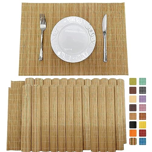 Bamboo Placemats Set of 24, 17.7x11.8 Inch - Washable & Heat Resistant, Natural Woven Table Mats for Dining, Wedding Party Favors or Home Kitchen Decor (Brown) - color: Brown, size: Set of 24