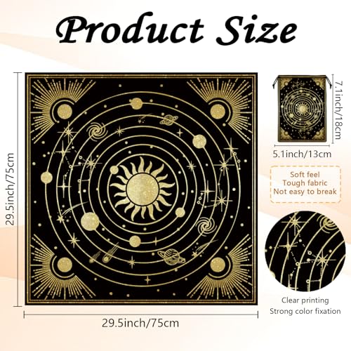 Tarot Altar Cloth Universe Solar System Print Card Table Tablecloth Celestial Golden Sun Tablecloth with Tarot Bag for Reading Rituals Crystals Spiritual Divination Witchcraft Supplies - color: Universe Solar System