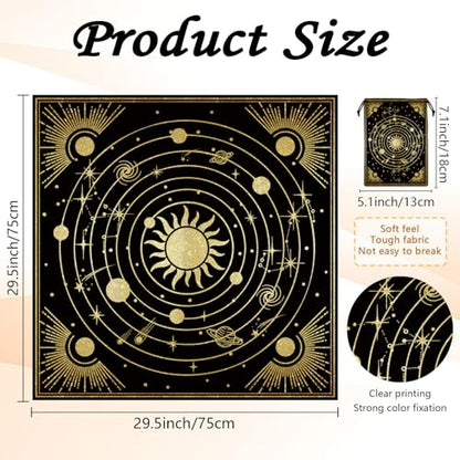 Tarot Altar Cloth Universe Solar System Print Card Table Tablecloth Celestial Golden Sun Tablecloth with Tarot Bag for Reading Rituals Crystals Spiritual Divination Witchcraft Supplies - color: Universe Solar System