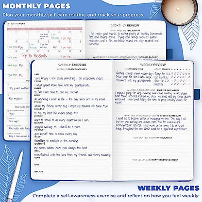 Clever Fox Self-Care Journal – Daily Reflection Notebook – Mental Health & Personal Development Planner, Meditation & Mood Log, A5 (Mystic Blue)