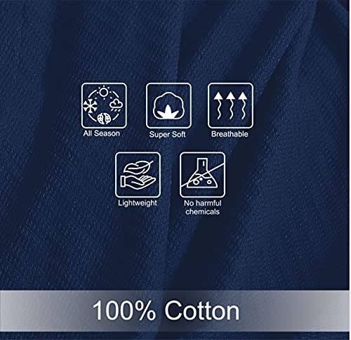 COTTON CRAFT Soft Cotton Thermal Blanket - Plush Herringbone Twill - All Season Luxurious Breathable Skin Friendly Lightweight Cooling Throw Blanket - Sofa Couch Travel Camping Dorm - Full Queen Navy - color: Navy, size: Full-Queen