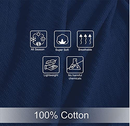 COTTON CRAFT Soft Cotton Thermal Blanket - Plush Herringbone Twill - All Season Luxurious Breathable Skin Friendly Lightweight Cooling Throw Blanket - Sofa Couch Travel Camping Dorm - Full Queen Navy - color: Navy, size: Full-Queen