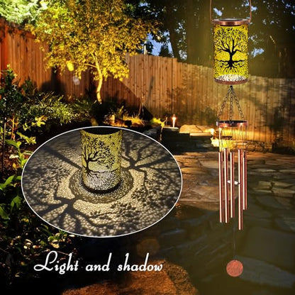 36" Solar Wind Chimes Hanging Lights Outdoor Detachable Led Lantern Metal Wind Chimes for Outside Unique Tree Life Garden Hanging Solar Decorative as Gift for Mom Women Grandma (Bronze) - size: 36‘’-Tree