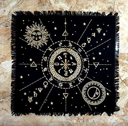 INDACORIFY Celestial Constellation Altar Table Top Cloth with Fringes Alter Tarot Witchcraft Witchery Spread Spiritual Cloth 18x18 in (Golden Celestial Constellation) - color: Golden Celestial Constellation