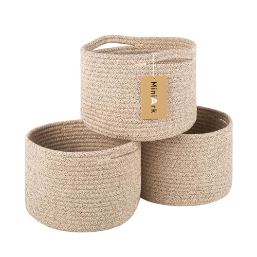 MiniArk Small Basket for Organizing | Cube Shelf Closet Storage Baskets | 9.7×9.7×7.1” | Woven Rope Gift Basket | Nursery | Round 3 Packs Mixed Brown - color: Natural, size: Round-7L (⌀9.7"×H7.1")