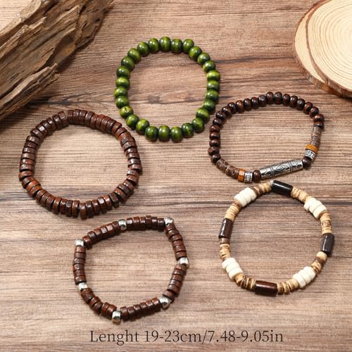 5pcs Womens Mens Wooden Bead Bracelet Set - Funky Style, Beads Bracelets for Father'S Day, Mother'S Day, Christmas, Birthdays, Thanksgiving Gift