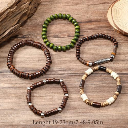 5pcs Womens Mens Wooden Bead Bracelet Set - Funky Style, Beads Bracelets for Father'S Day, Mother'S Day, Christmas, Birthdays, Thanksgiving Gift