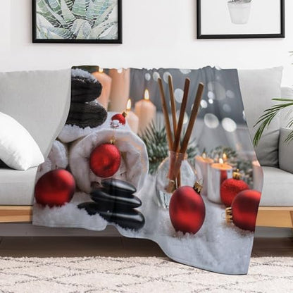 Christmas Balls Towels Throw Blanket, Soft Lightweight Cozy Warm Zens Stones Candle Flannel Blankets for Couch Bed Travel, 30"x40" - color: Christmas Balls Towels, size: 30"x40"