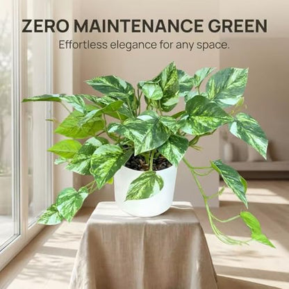 Artificial Plants Faux Pothos with Plastic White Pot Artificial Potted Plant for Home Office Bedroom Indoor Outdoor Decor 1 Pack(Light Green)