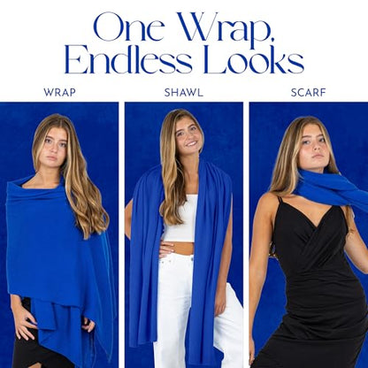 Velanio Cashmere Luxury Knitted Wrap Travel Shawl Scarf, Pashmina Stole, All-Season Scarf for Women Cashmere Wool Blend - color: Cyanine-royal Blue