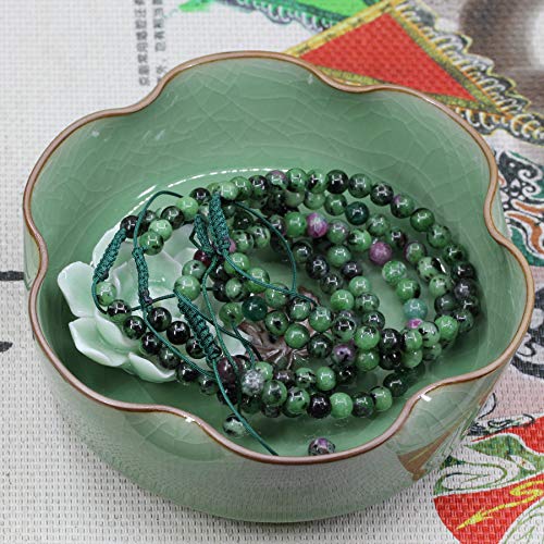 Keleny Natural Gemtone 6mm Round Beads Crystal Adjustable Braided Macrame Tassels Bracelets Unisex - color: Green Ruby in Zoisite