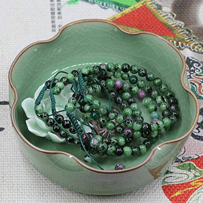 Keleny Natural Gemtone 6mm Round Beads Crystal Adjustable Braided Macrame Tassels Bracelets Unisex - color: Green Ruby in Zoisite