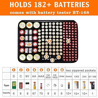 DocSafe Fireproof Battery Organizer Storage Box,Fireproof Waterproof Carrying Case Bag Holder,Safe Storage Holds 200+ Batteries AA AAA C D 9V, with Battery Tester BT-168 (Not Includes Batteries)