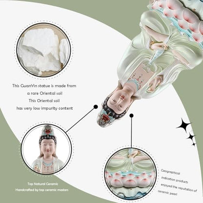 Top Ceramic Guan Yin Statue - Handmade Quan Yin, Kwan Yin, Quan Am, Kuan Yin for Meditation Altar, Female Buddha Statue - Goddess of Mercy and Compassion, Chinese Decor, Chinese Gifts