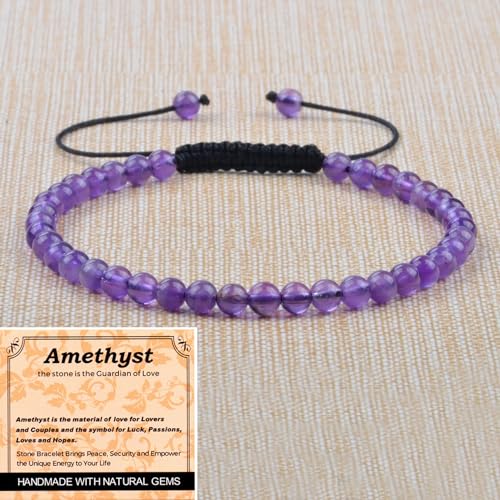 MASSIVE BEADS Handmade Yoga Natural Stone Crystal Healing Power Energy Gifts for Unisex Adult Bracelet Macrame Adjustable - color: Amethyst(Love Guardian), size: 4mm