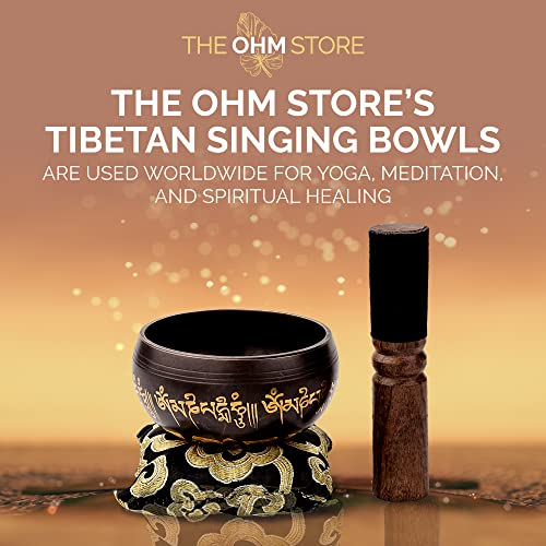 Sun in Moon Singing Bowl Set by Ohm Store — Black Etched Sound Bath Bowl Instrument — Unique, Handmade for Spiritual Healing, Reflection, Boho Décor, and Meditation