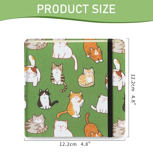 Mifuner Small Square 4.8x4.8 80gsm Mini Notebooks Blank Pages Sketchbooks Travel Journal Pocket Hardcover Paint Writing Notebook Blank Diary Memo Planner Sketchbook Fabric Cover, Cat - color: Cloth-Cat