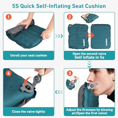 Inflatable Seat Cushion, Self Inflating Memory Foam Stadium Seat Cushion Lightweight Camping Chair Pad Airplane Cushion for Long Flights Outdoor Travel Bleacher Office Car Backpacking (Blue) - color: Blue-1pack