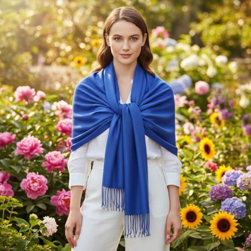 Peach Couture Women’s Pashmina Shawl Wrap – Warm Long Large Scarf for Evening Dress, Bridesmaid, Wedding & Bridal Wear - color: Blue
