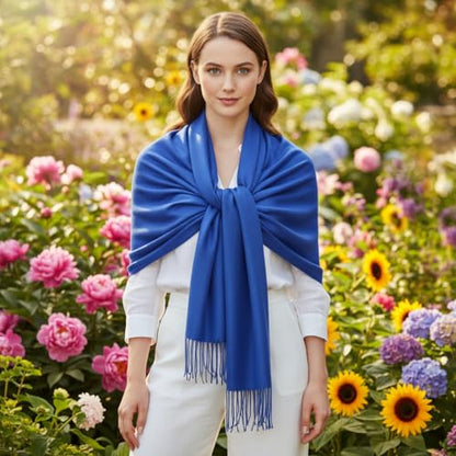Peach Couture Women’s Pashmina Shawl Wrap – Warm Long Large Scarf for Evening Dress, Bridesmaid, Wedding & Bridal Wear - color: Blue