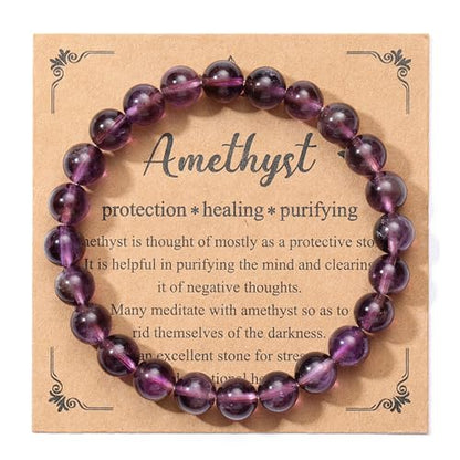 Jovivi Crystal Bracelets for Women Men - 8mm Handmade Natural Semi Precious Gemstone Beaded Bracelets, Round Stone Beads Stretch Bracelet, Healing Yoga Bracelets Jewelry Gifts - color: Amethyst Crystal