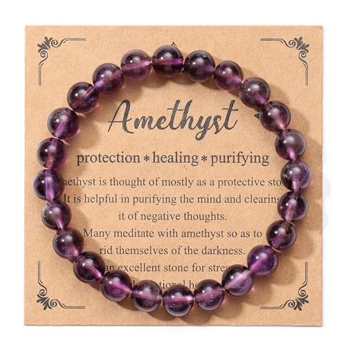 Jovivi Crystal Bracelets for Women Men - 8mm Handmade Natural Semi Precious Gemstone Beaded Bracelets, Round Stone Beads Stretch Bracelet, Healing Yoga Bracelets Jewelry Gifts - color: Amethyst Crystal