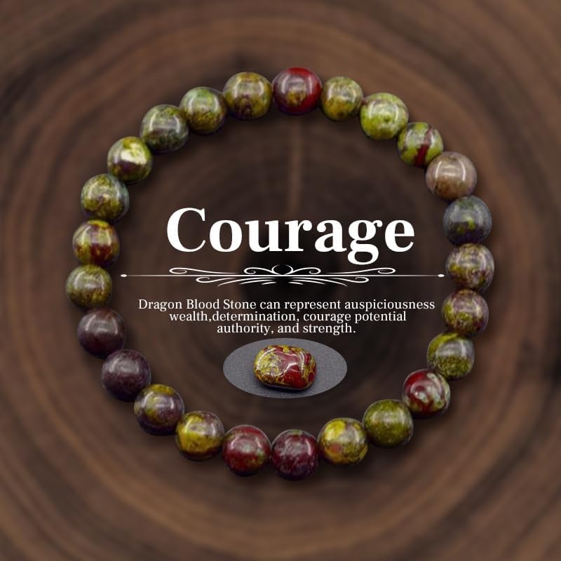 Natural Stone Beaded Bracelets for Women Men - 8MM Semi-Precious Stones Bracelets Adjustable Crystal Beads Stretch Bracelet - color: Dragon Blood Jasper