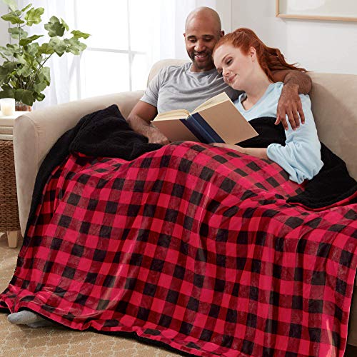 Sherpa Throw Blanket Super Soft Reversible Ultra Luxurious Plush Blanket, 60 x 80 inches, Buffalo Check Red/Black - color: Buffalo Check Red / Black, size: Twin (60" x 80")