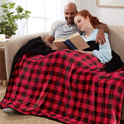 Sherpa Throw Blanket Super Soft Reversible Ultra Luxurious Plush Blanket, 60 x 80 inches, Buffalo Check Red/Black - color: Buffalo Check Red / Black, size: Twin (60" x 80")