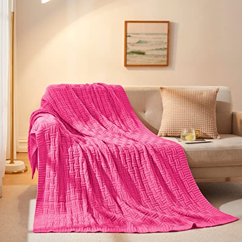 Aormenzy Soft Cozy Acrylic Throw, Cable Knit Blanket for Couch, Sofa, Bed - Hot Pink (1.7lb) 50x60 - color: Hot Pink