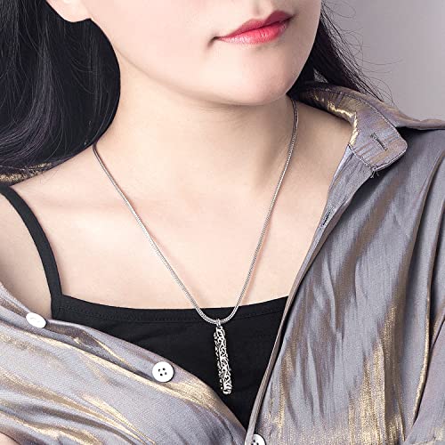 Dankadi Women's 925 Silver Necklace-Bohemian Sterling Silver Patterned Cylindrical Pendant Necklace-100% Original Silver Snake Chain 45-60CM Fine Jewelry - style: Chopin chain 24 inch