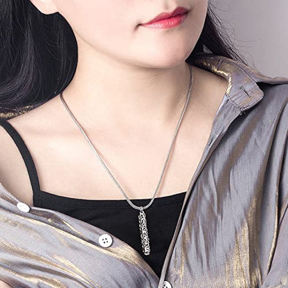 Dankadi Women's 925 Silver Necklace-Bohemian Sterling Silver Patterned Cylindrical Pendant Necklace-100% Original Silver Snake Chain 45-60CM Fine Jewelry - style: Chopin chain 24 inch