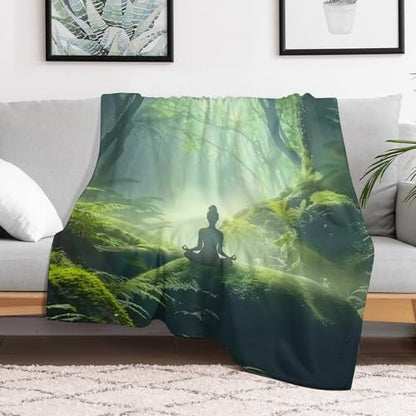 Woman Meditation Jungle Green Ultra Soft Flannel Fleece Bed Blankets Lightweight Cozy Throw Blanket Room Decor for Couch Chair Bedroom Adults Bedding Cozy Blanket Outdoor Travel Blankets 60"x8 - size: 80L" x 60W"