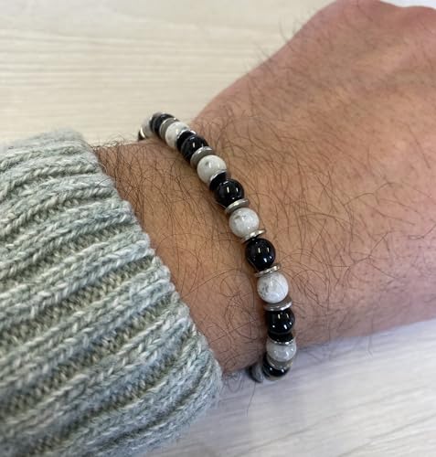 Beaded Bracelet for Men and Women – Natural Gemstone and Stainless Steel – Adjustable, Durable and Elegant – Made in Italy - color: Moonstone - Tourmaline