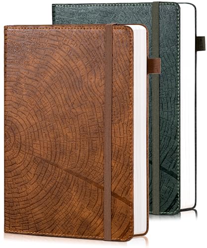 CAGIE Lined Journal for Men Women, Tree Growth Ring Leather Bound Journal Notebook 256 Pages 100 GSM Journals for Writing, A5 Hardcover Journaling Notebooks,2 Pack (Brown & Dark Green) - color: H-Brown & Drak Green