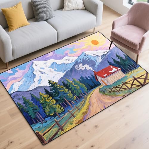 Sunrise Design Area Rug for Bedroom, Non Slip Entrance Rugs Washable Floor Mat with Sunrise Road, Soft Velvet Area Rug for Bedroom Living Room Kids Room - color: Sunrise Road, size: 4' x 6' (Rectangular)