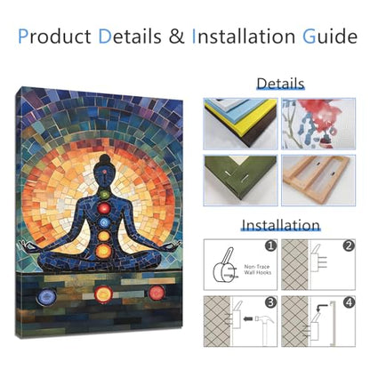 Rubelike Yoga Zen Wall Art - Chakra Spiritual Canvas Wall Decor, Meditation Decor, Buddhism Spa Room Poster, Chakra Picture for Living Room Bedroom (16" x 24" x 3 pcs)
