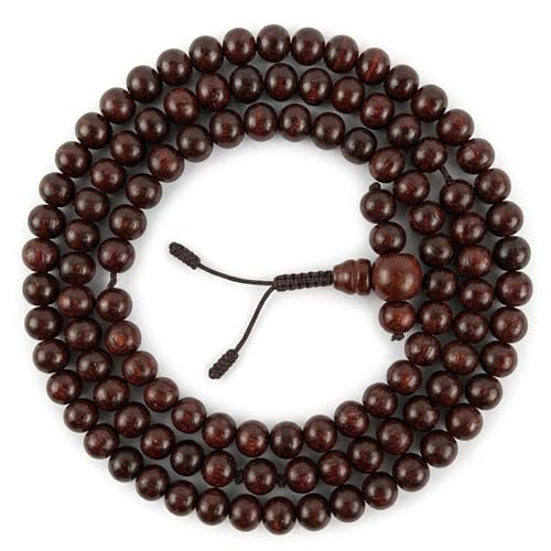 Agan Traders 108 Mala Prayer Beads Necklace for Men & Women – Tibetan Buddhist Prayer Beads Wrist Mala - Handmade Yak Bone Japa Mala Beads for Meditation, Yoga & Healing - color: Rosewood-8mm